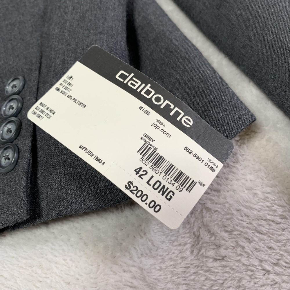 Claiborne Blazer Mens 42L Gray Wool Blend Sport Coat Jacket Two Button NEW - Picture 16 of 16